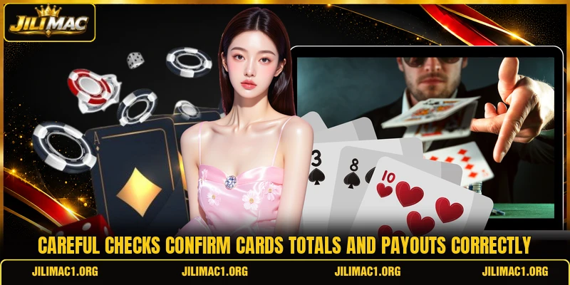 Careful checks confirm cards totals and payouts correctly Careful checks confirm cards totals and payouts correctly