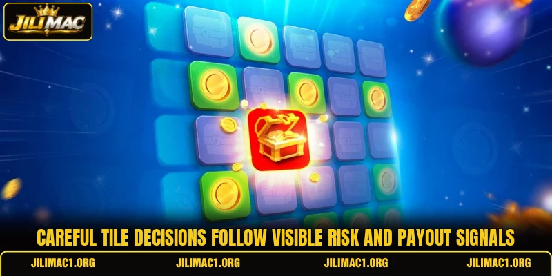 Careful tile decisions follow visible risk and payout signals Careful tile decisions follow visible risk and payout signals